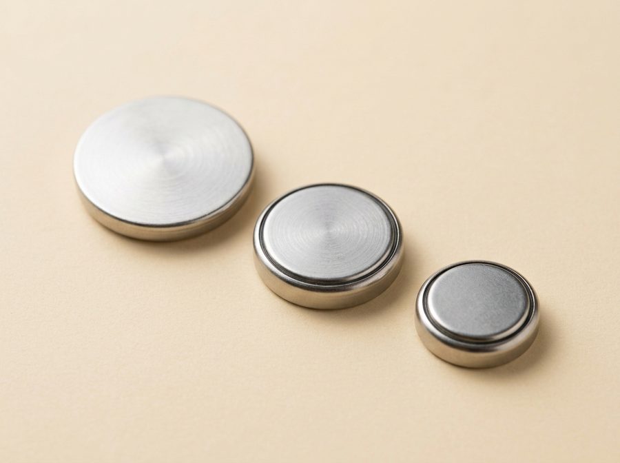 Trois piles bouton argentées de tailles différentes